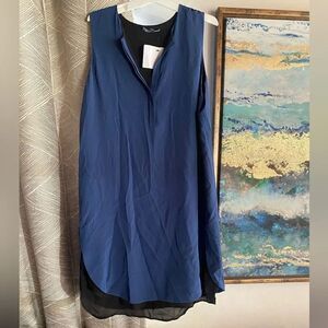 Vince Womens  Size M Split Hem 100% Silk Sleeveless Dress Blue Black Shift